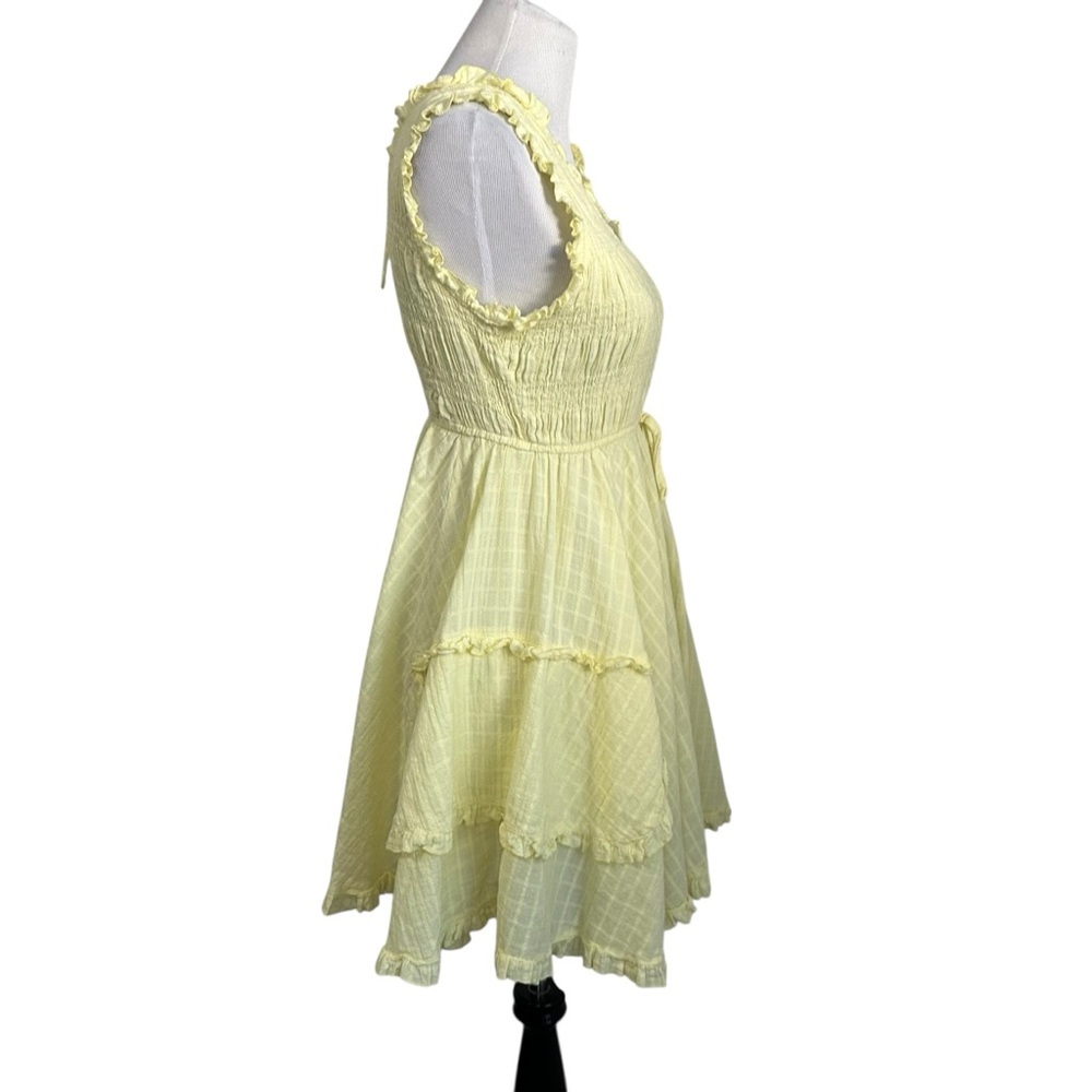 Hailey & Co Womens Smocked Ruffled Mini Dress Sz Small Yellow Sleeveless Lined - Picture 6 of 10